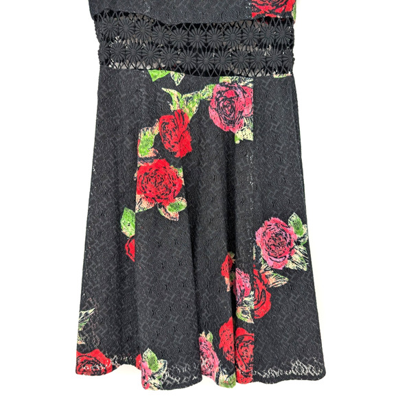 Free People Black Asian Rose Boho Whimsigoth Lace Cutout Crochet Mini Dress 2 - Picture 4 of 12